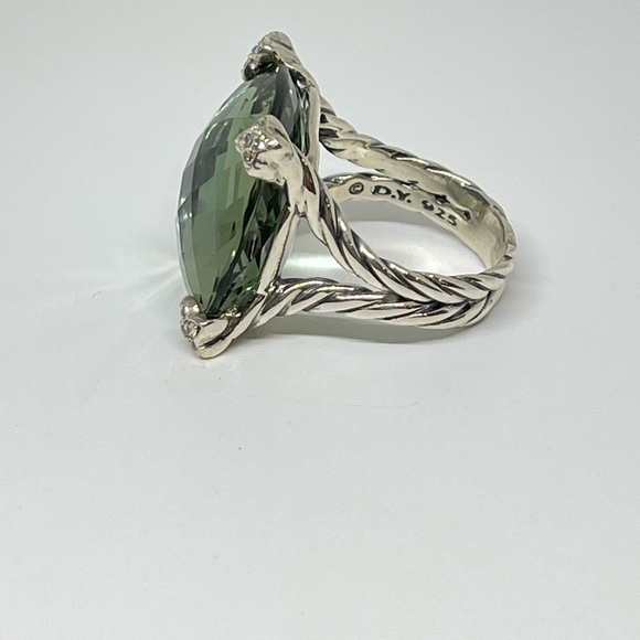 David Yurman Cushion On Point ring in silver, diamonds and prasiolite - Picture 13 of 13